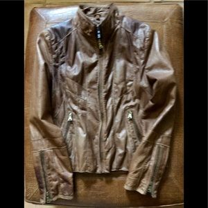 Faux leather women’s distressed leather jacket